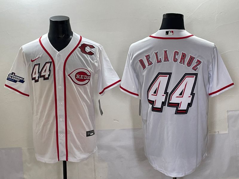 Men 2025 Cincinnati Reds #44 Delacruz White Joint Name Nike MLB Jersey style 011->cincinnati reds->MLB Jersey